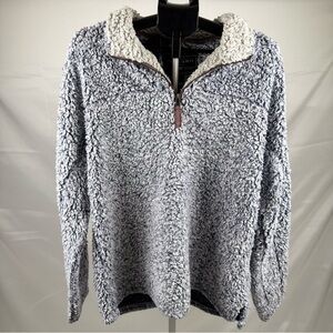 True Grit Frosty Tipped Sherpa Pullover Gray Quarter Zip Cozy Fleece Jacket